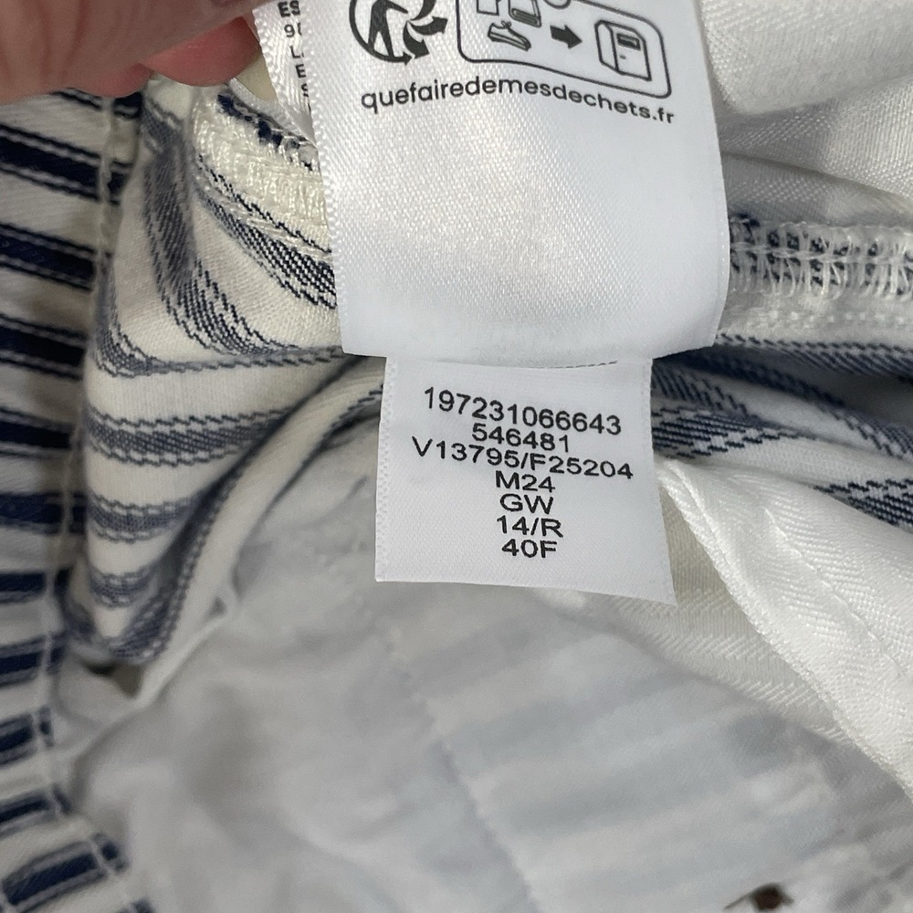 Lands End Striped Pull On Shorts Women's 14 Blue White Cotton Elastic Back - Picture 6 of 10